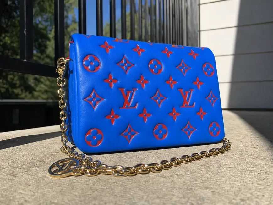 Embossed Lambskin Pochette Coussin-Blue/Red M80743 photo review